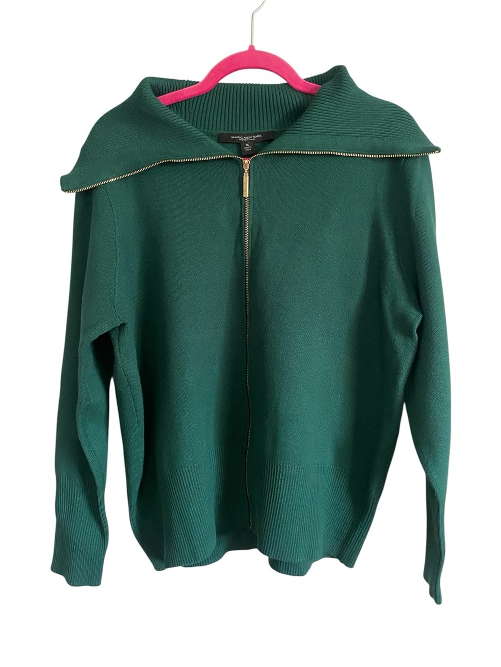 Marc New York Full Zip Ribbed Green Sweater XL Preppy Luxury Minimalist NWT